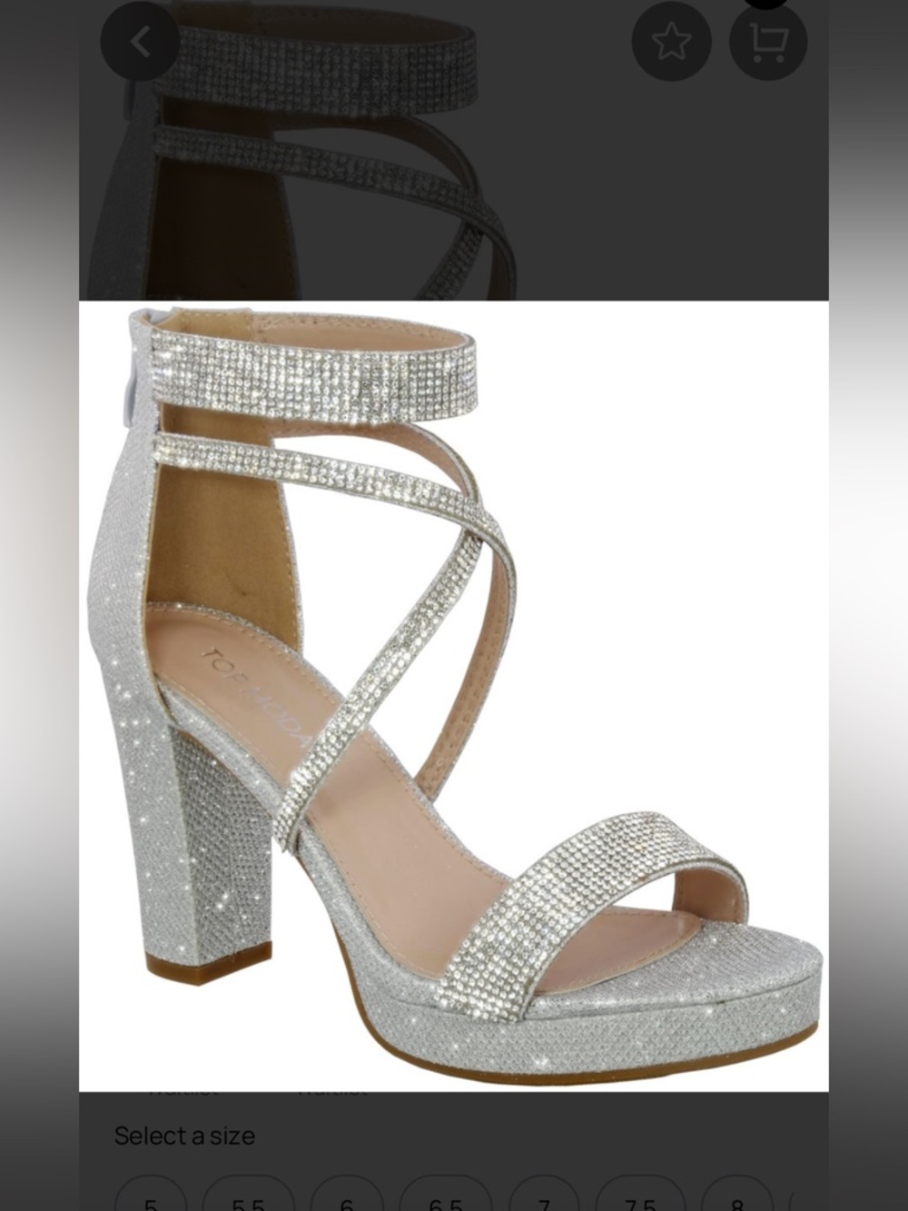 TOP Moda Silver Sparkle Rhinestone Block Heel Sandals